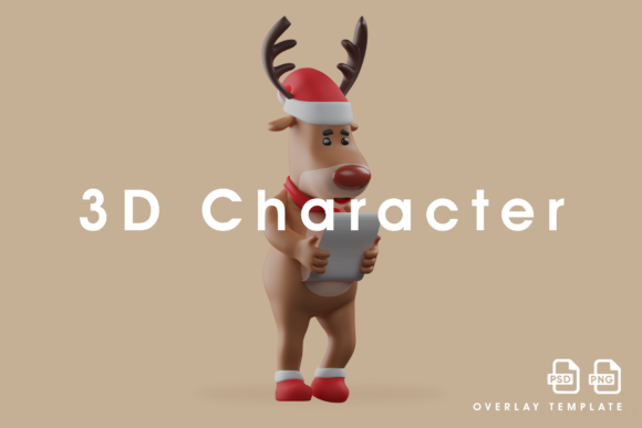 3D Christmas Deer Cartoon Holding Paper