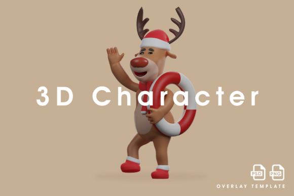 3D Christmas Deer Holding Swimming Tire