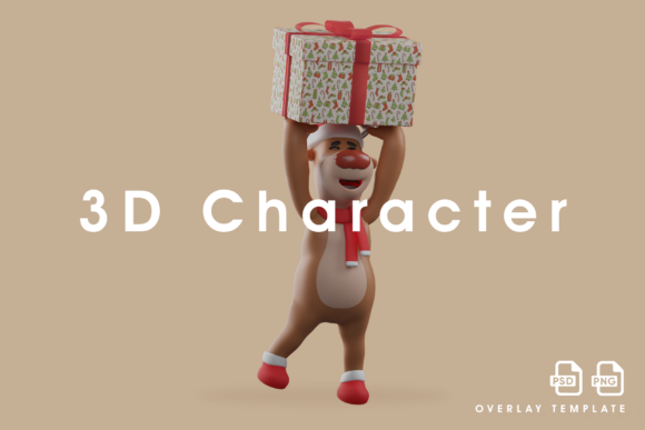 3D Happy Deer Having Big Christmas Gift