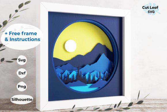 3D Mountains Shadow Box, Nature, Sun