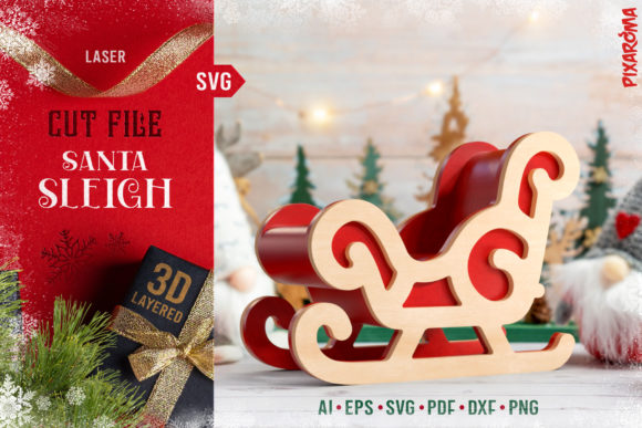 Santa Sleigh 3D Layered Laser Cut File